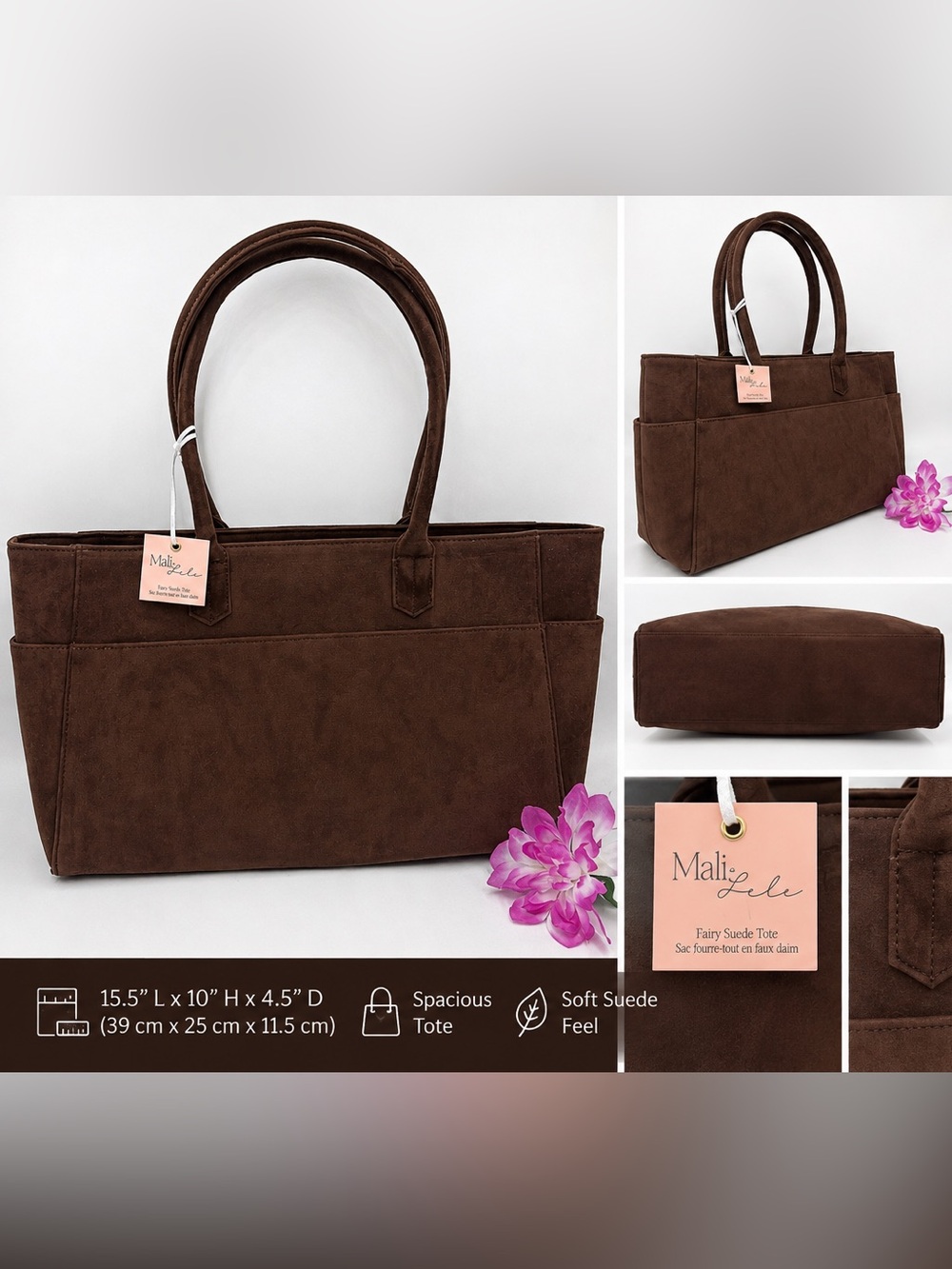 Mali Lili Brown Faux Suede Tote Bag NWT